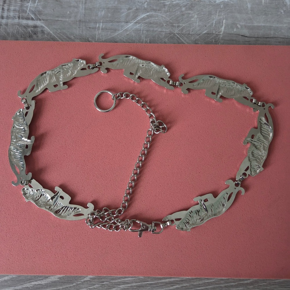 Vintage 90s Silver Tone Tiger Panther Chain Link Belt Y2K Statement Chunky 40" - Picture 13 of 15